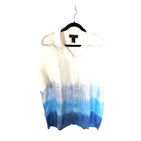 Bloomingdales Linen Tie Dyed Ombré Stripe  Button Down Camp Nautical Shirt XL - Picture 3 of 5